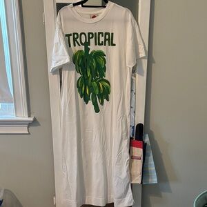 FARM Rio White Maxi Dress with Green Tropical Print